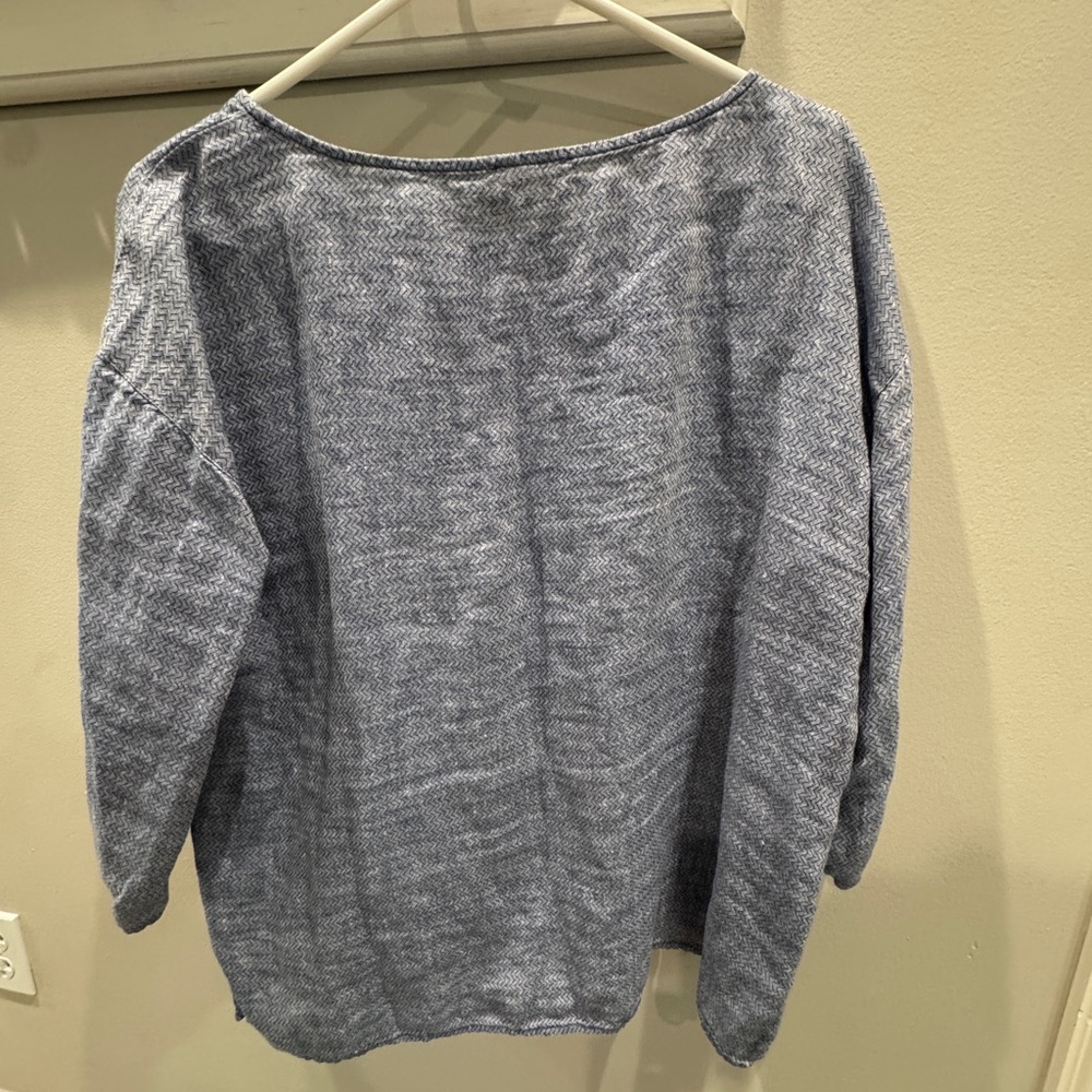 Eileen Fisher Light Blue Linen Boatneck Blouse - Picture 5 of 13